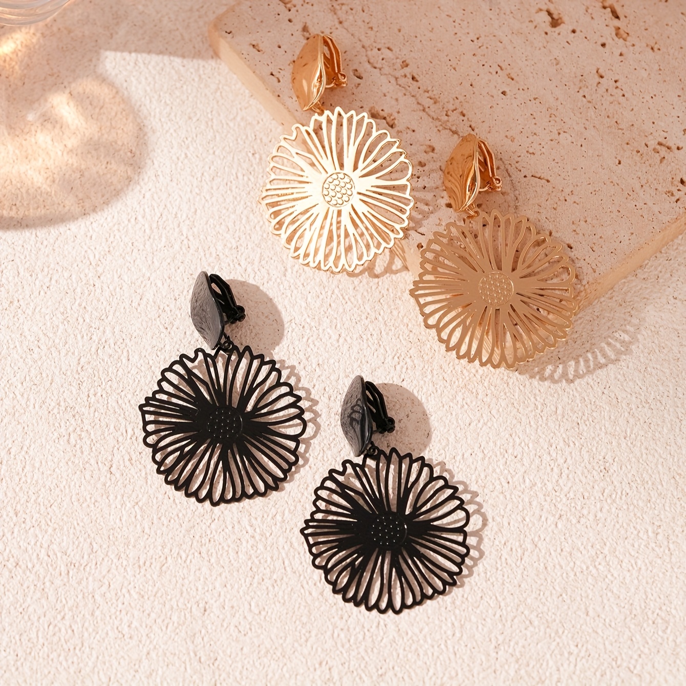 Women's Golden Clip-On Earrings, Piercing Resemble Design